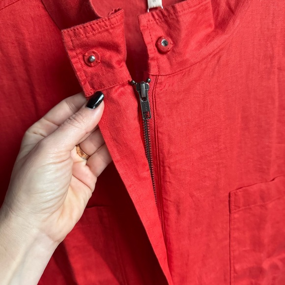 Eileen Fisher Plus Size Organic Linen Stand Collar Long Sleeve Zip Front Jacket - Picture 6 of 8